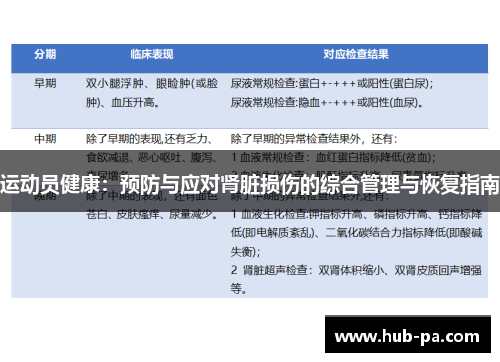 运动员健康：预防与应对肾脏损伤的综合管理与恢复指南