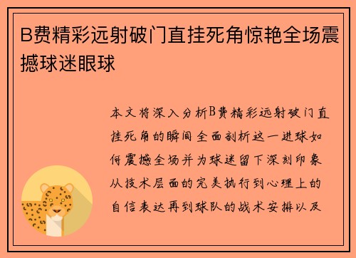 B费精彩远射破门直挂死角惊艳全场震撼球迷眼球