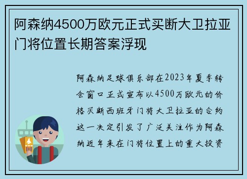 阿森纳4500万欧元正式买断大卫拉亚门将位置长期答案浮现 阿森纳4500万欧元正式买断大卫拉亚门将位置长期答案浮现